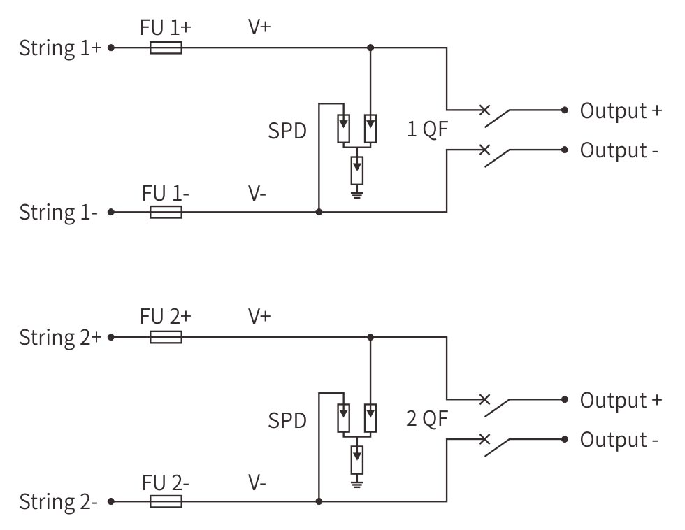 1000V DC Combiner Box 2 In 2 Out MCB type